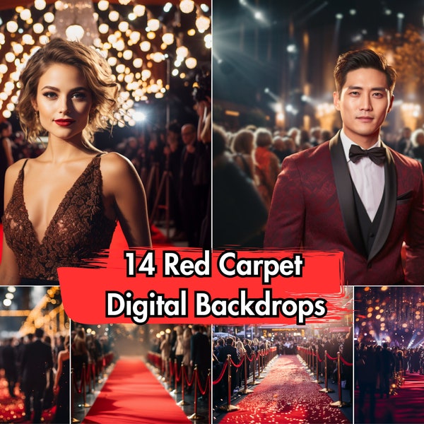 14 Red Carpet Photography Backdrops: Hollywood Theme Digital Photo Background for Portrait Photoshoots & Red Carpet Event Theme Photography