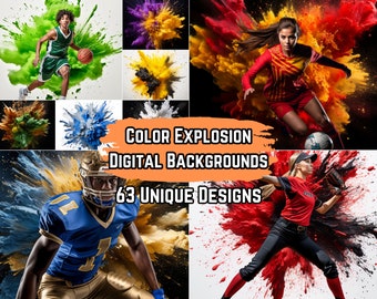 63 Color Explosion Digital Backdrops: School Color Photography Backgrounds for Sports Posters, Football, Baseball, Soccer, Softball, Seniors