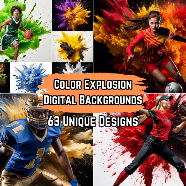 63 Fondos digitales de explosión de color: Fondos de fotografía en color escolar para carteles deportivos, fútbol, béisbol, fútbol, softbol, personas mayores