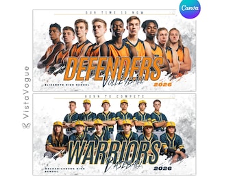Plantilla de Canva para banner de equipo deportivo / Diseño editable para béisbol, sóftbol, voleibol, fútbol, lacrosse y más / Póster para el día del partido