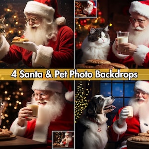4 Fondos navideños para mascotas de Santa Treats / Fondo digital para sesiones de fotos navideñas de perros y gatos / Tarjeta navideña divertida y fotografía de retratos de mascotas