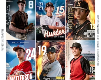 8 Baseball Poster Template Bundle | Editable in Canva | Custom Posters, Sports Cards, Senior Night, Player Banners, Backdrops