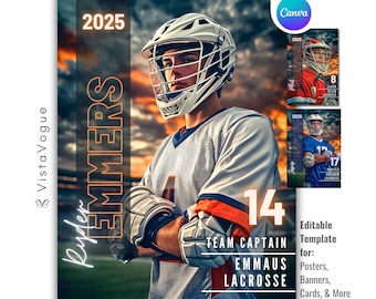 Lacrosse Banner Canva Template | Editable Digital Background For Custom Posters, Senior Night Banners, Sports Cards