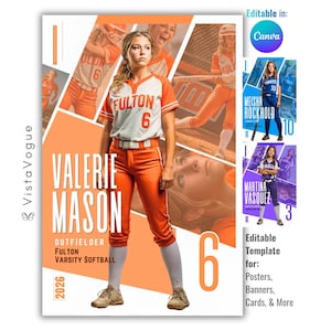 Softball Poster Canva Template | Editable for Custom Sports Banner, Player Card, Senior Poster, & Memory Mate Background