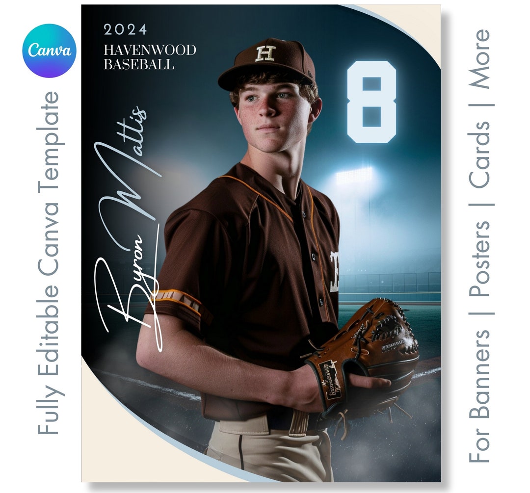 Baseball Canva Poster Template Custom Senior Sports Banner, Baseball