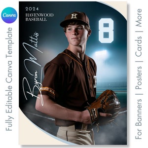 Plantilla de póster de béisbol en lienzo / Banner deportivo personalizado para personas mayores, tarjetas de béisbol, fondo de softbol / fondo digital / No se necesita Photoshop