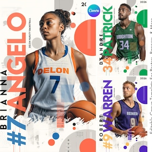 Plantilla de lienzo para póster de baloncesto, pancarta deportiva, póster para estudiantes de último año, tarjeta de baloncesto, recuerdo personalizado, fondo de baloncesto o regalo de graduación.