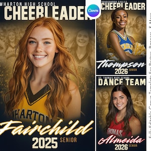 Cheerleader & Dance Canva Template | Cheer Poster, Memory Mate, Cheer Banner, Dance Poster, Homecoming, Senior Night | Sports Photography