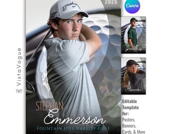 Golf Poster & Banner Canva Template | Editable Digital Backdrop For Custom Poster, Senior Banner, Cards, and Memory Mates