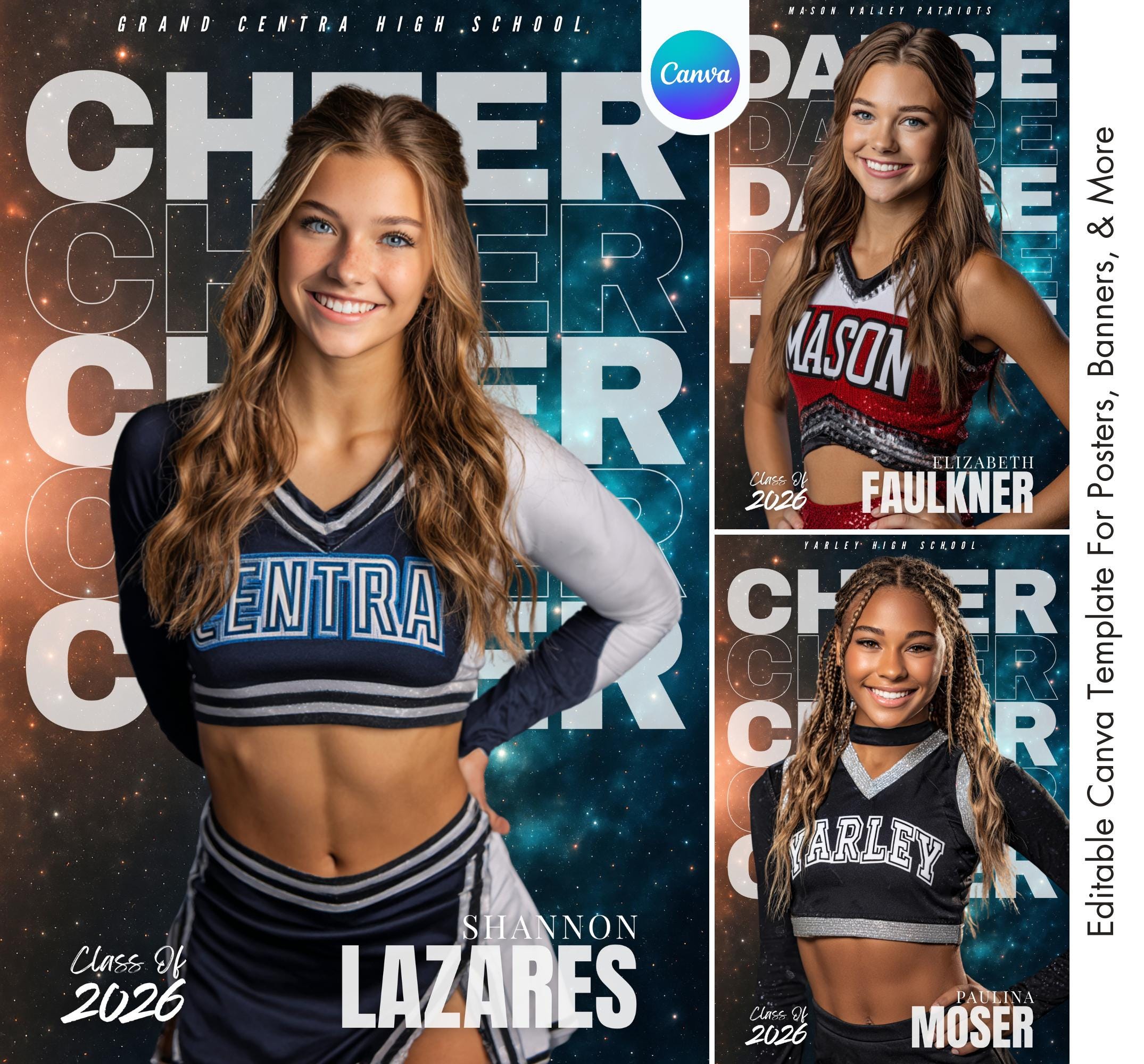 Cheering Banner Example 8 Cheer Canva Template Bundle | for Custom Dance Posters, Cheerleading ...
