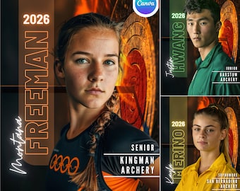 Archery Poster Canva Template | For Senior Banner, Custom Archery Poster | Bullseye Digital Background | Sport Photo Design for Memory Mates