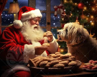 Santa & Pet Photo Backdrop for Christmas Portraits | Family Dog Photography w/ Overlay | Holiday Digital Background | Christmas Card Picture