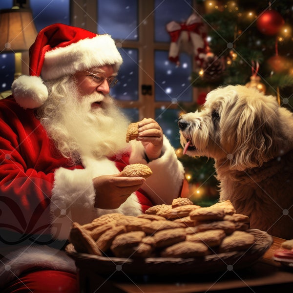 Santa & Pet Photo Backdrop for Christmas Portraits | Family Dog Photography w/ Overlay | Holiday Digital Background | Christmas Card Picture