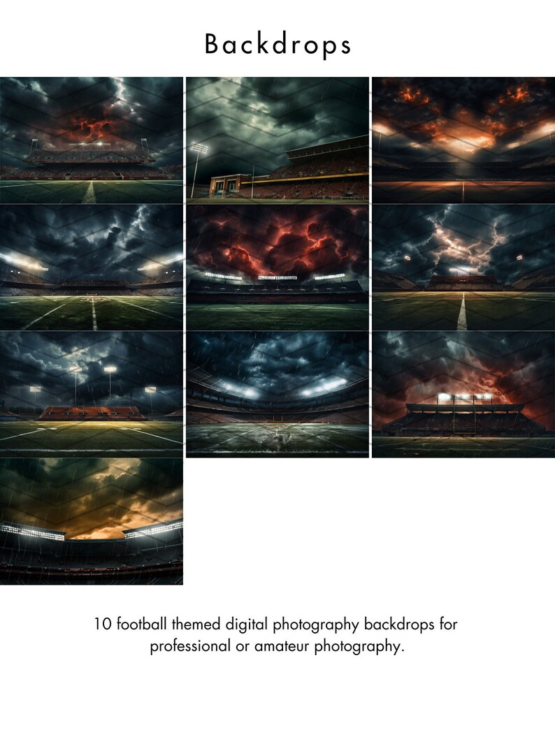 10 Football Digital Photo Backgrounds: Stadium Theme Backdrops for School Sports Photography, Digital Background & Photo Enhancement Set image 2