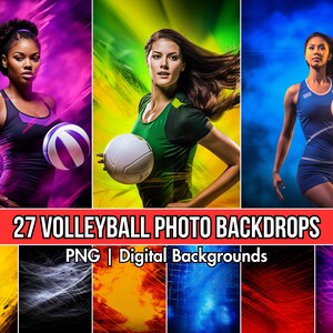 27 Volleyball Backgrounds | Digital Sports Backdrops for Volleyball Photography | Volleyball Banner, School Portrait, & Sports Card Template