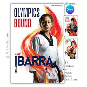 Olympic Flame Sports Poster Template | Editable in Canva | Gymnastics, Judo, Wrestling, Fencing, Snowboarding | Banners, Memory Mate, Cards