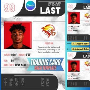 Modello Canva per retro di carte collezionabili sportive personalizzate / 2 dimensioni / Modello giocatore personalizzato, carta da football, carta da baseball, carta da calcio e altro