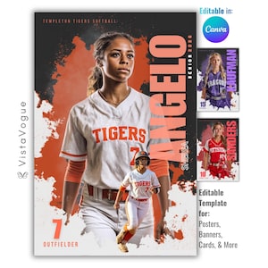 Softball Poster Canva Template | Editable Custom Banners, Posters, Cards, Senior Night, Gameday, Memory Mate, Gifts | Sports Photography