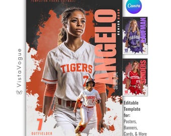 Modello per poster di softball / Modificabile in Canva / Banner personalizzati, poster, biglietti, serata per studenti dell'ultimo anno, Memory Mate, regali / Fotografia sportiva