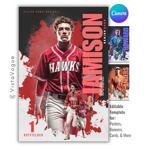 Baseball Canva Template | Custom Baseball Card, Senior Baseball Poster, Baseball Banner, & Memory Mate  | Sports Photography | Baseball Team