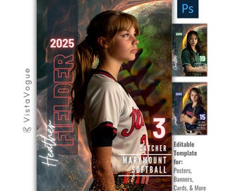 Softball Poster Photoshop Template | Softball Background For Custom Sports Posters, Senior Banners, Cards, Memory Mates | PSD