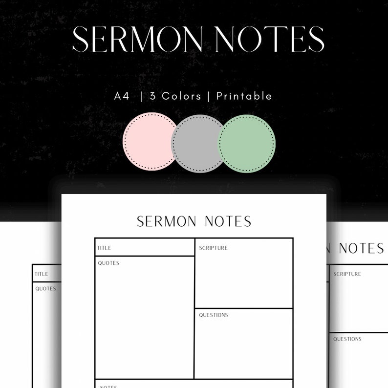 Digital Sermon Note Template Printable Sermon Note Journal Sermon Note Printable Church Note PDF ...