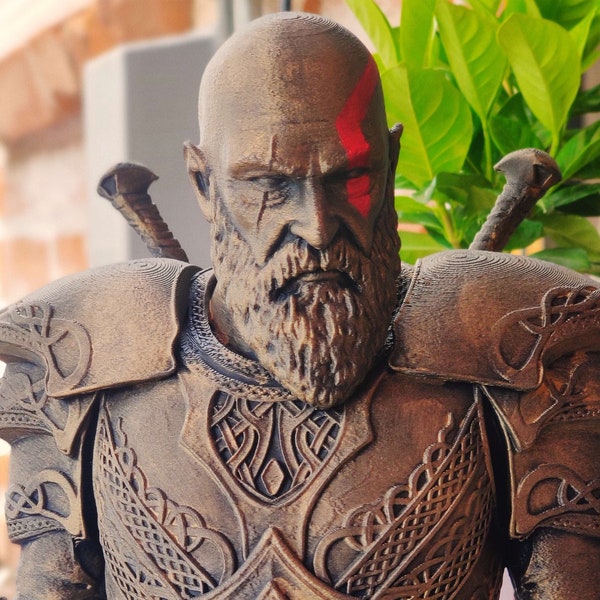 God of War Bust, Kratos Statue, Handpainted Gamer Gift, Ragnarok Fan Art, God of War Figure, Kratos Gaming Decor, 3D Printed Fan Bust