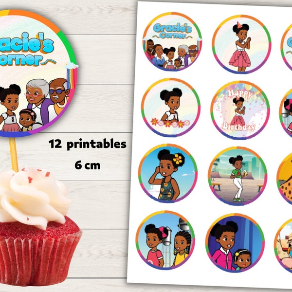 DIGITAL FILE, Cupcake Toppers Gracies Corner, Personalized Party Decoration, Girl's Birthday, Birthday Gracies Corner, Party Decoration