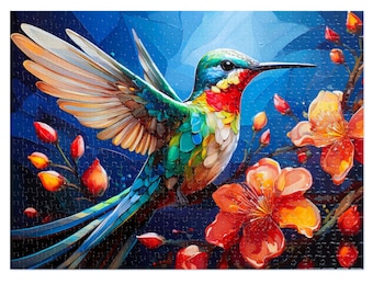 Hummingbird Jigsaw Puzzle, Floral Digital Painting, 1000 Piece