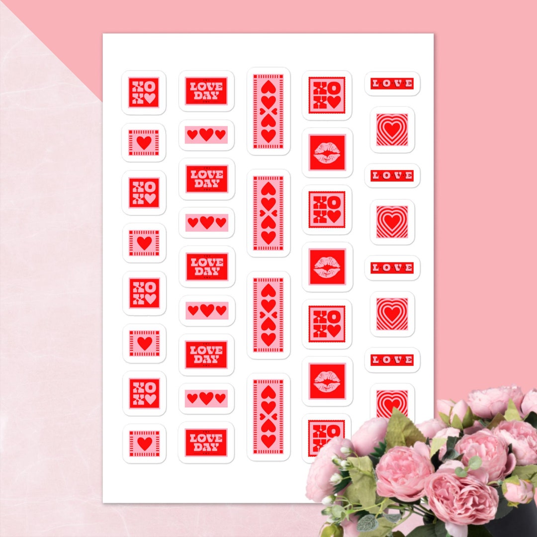 Valentines Day Vinyl Sticker Sheet Pop Art Inspired Heart and