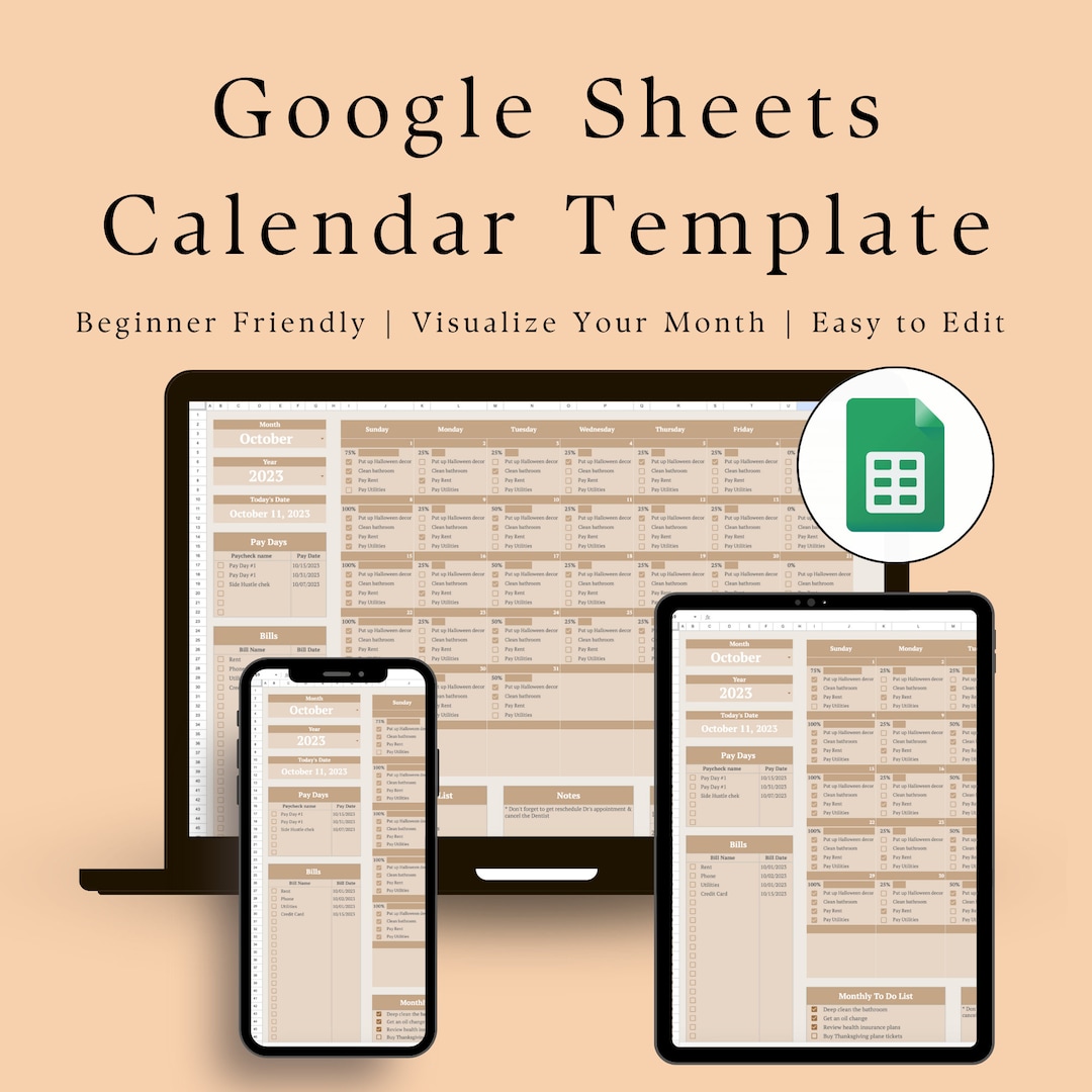 Aesthetic Google Sheets Monthly Calendar Planner 20232024, Google