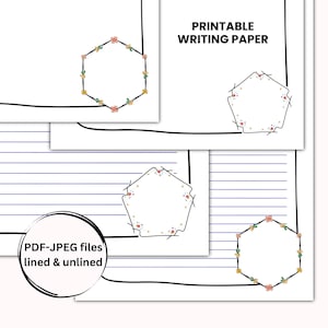 2 Design de papel de carta inspirado, pautado e com páginas em branco, conjunto de papelaria para impressão, arquivos PDF-JPG de 8,5 x 11 pol., download instantâneo de designs de papel inspirados