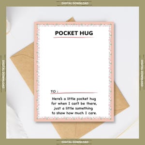 Printable Pocket Hug, Love Pocket Hug Digital Encouragement Note with Vintage heart Design, Mini Heart Card for Friends & Loved Ones