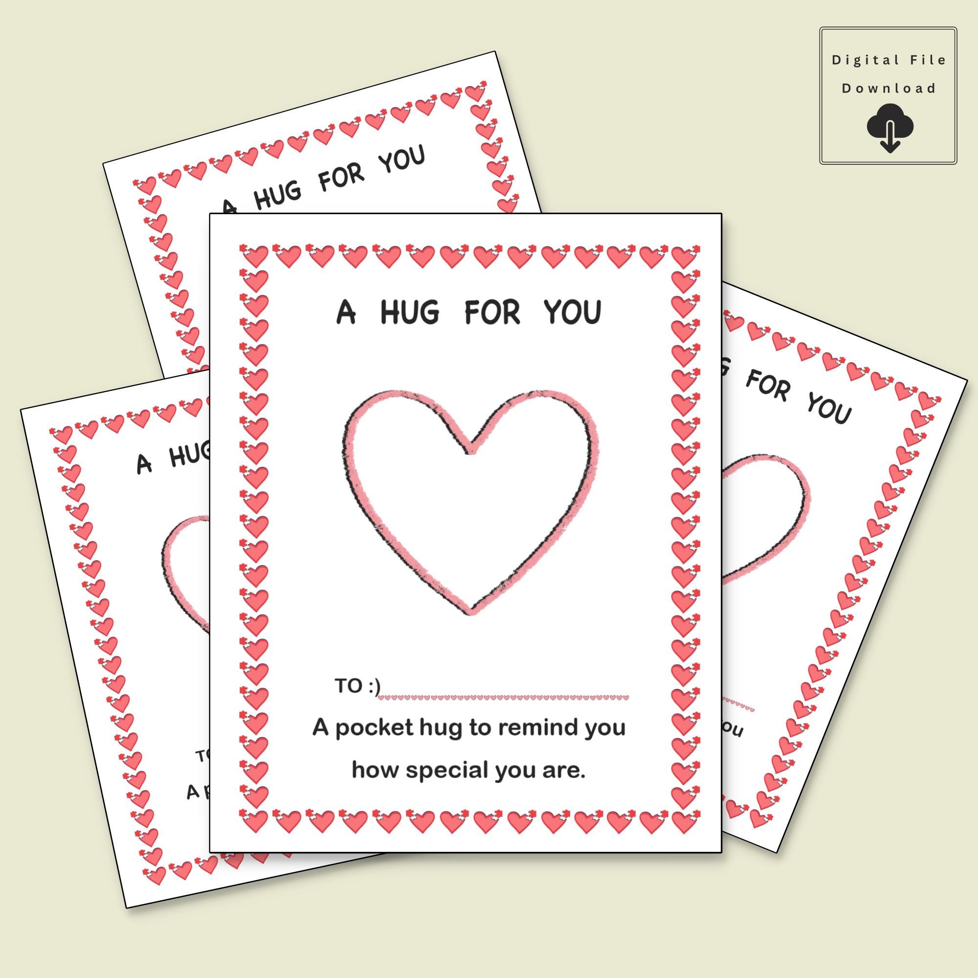 Pocket Hug Cards, Pocket Hug Tags Printable Pocket Hug Token Cards ...