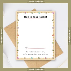 Printable Pocket Hug Cards Mini Card for Friends Loved Ones Warm Printable Card Loved Mini Note Digital Download Thoughtful Gift for Friends