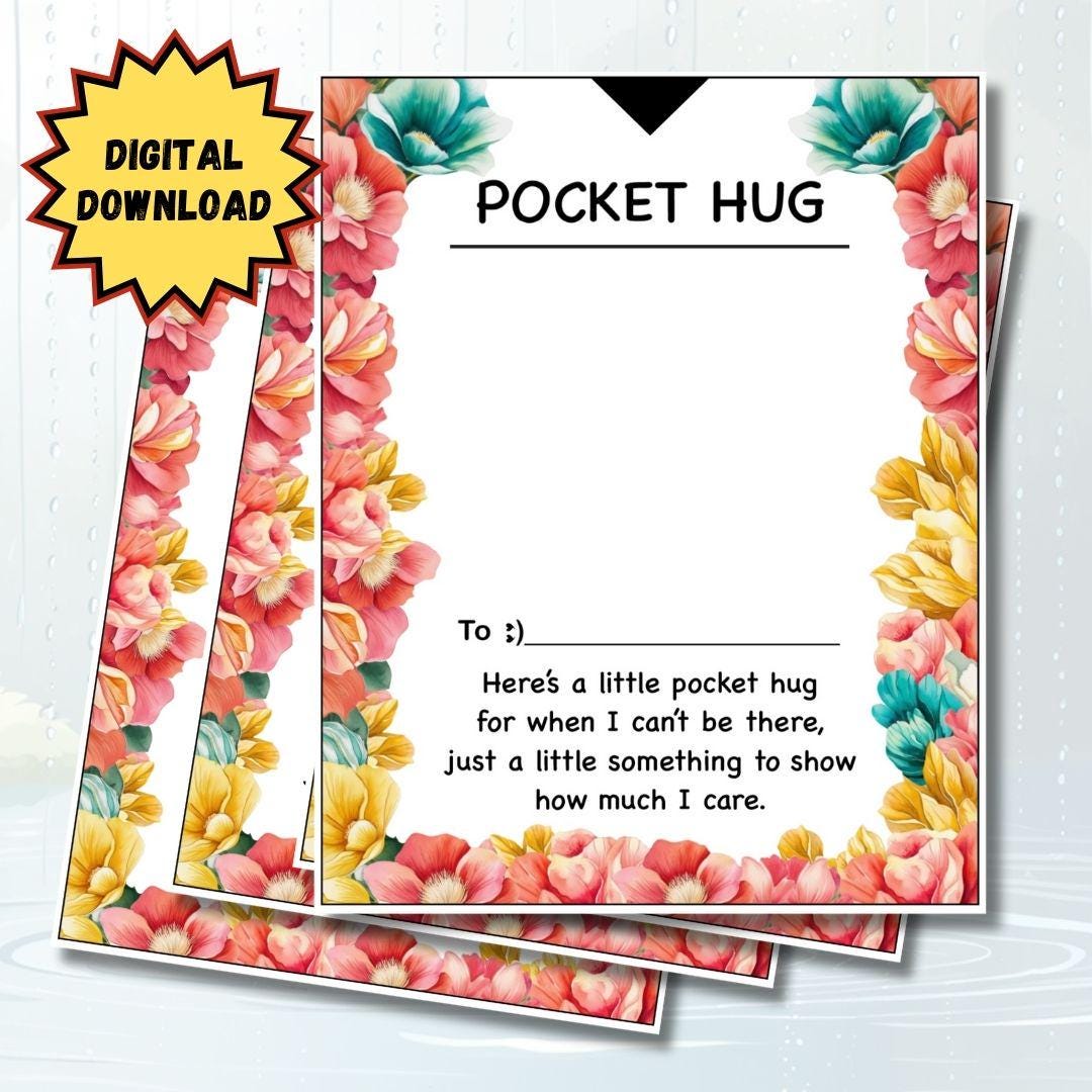 Printable Pocket Hug Cards for Crochet, Tags for Handmade Items, Pocket ...