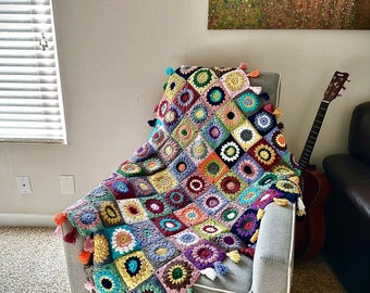 Handmade Sunburst Granny Square Afghan (100% cotton yarns )