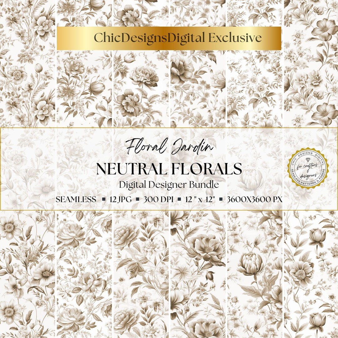 Soft Neutral Floral Digital Papers: 12 Seamless Small Flower Patterns ...
