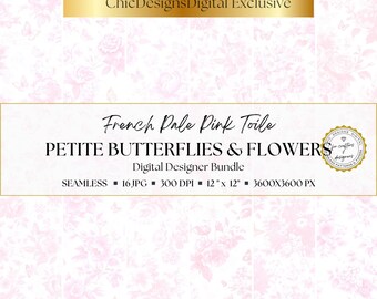 French Pink Toile Digital Papers: 16 Seamless Butterfly & Floral Pastel Patterns for Junk Journals, Wedding Invitations and Romantic Craft