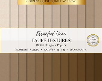 Carte digitali con texture di lino color tortora, 24 sfondi in tessuto senza soluzione di continuità, tonalità neutre beige e marrone, texture di carta stampabili.