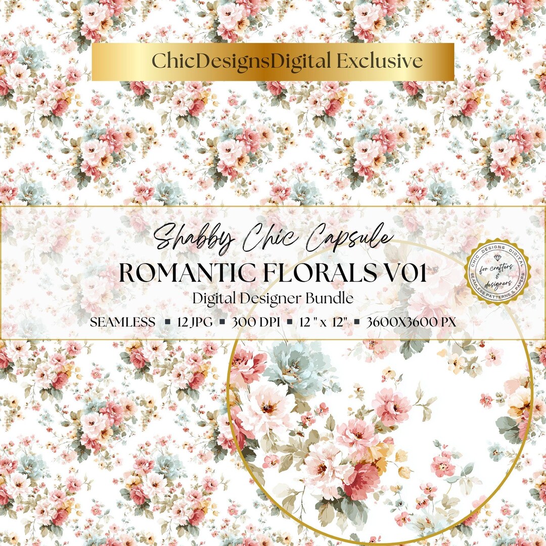Soft Shabby Chic Floral Digital Papers: 12 Seamless Small Floral ...