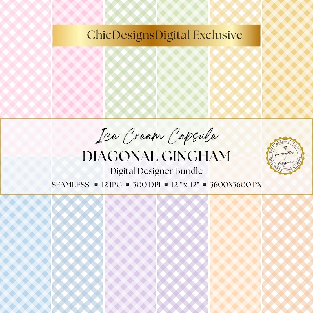Pastel Diagonal Gingham Digital Paper Pack: 12 Seamless Soft Check ...