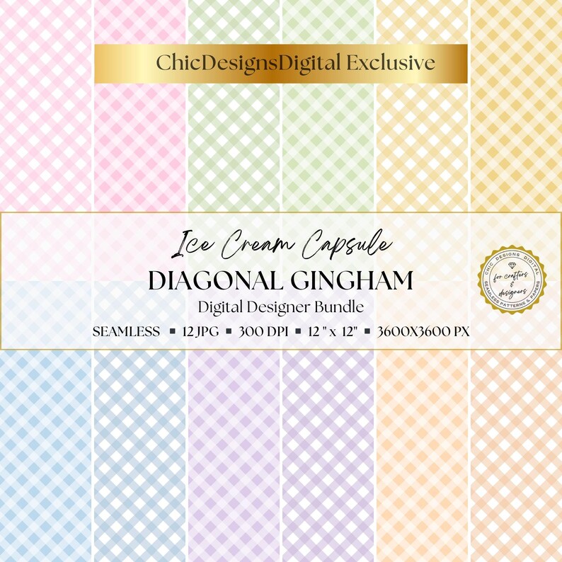 Pastel Diagonal Gingham Digital Paper Pack: 12 Seamless Soft Check ...