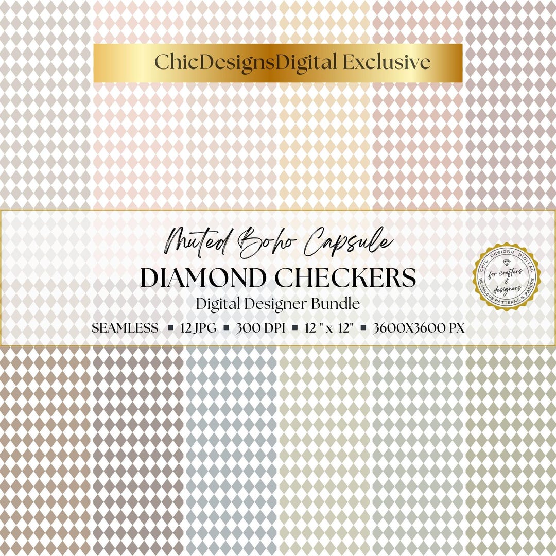 Boho Checkers Muted Boho Diamond Checkers Digital Papers: 12 Seamless Geometric ...