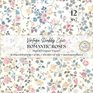 Vintage Shabby Chic Floral Digitales Papier | Nahtlose romantische Rosenmuster | Cottagecore, French Country, Botanisches, Handwerk, Scrapbooking