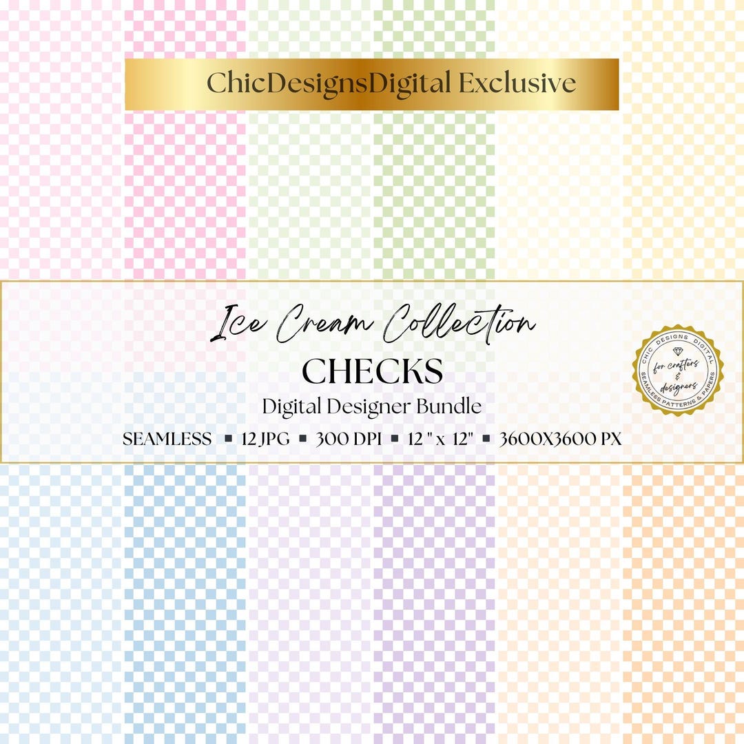 Pastel Checkerboard Digital Papers: 12 Seamless Check Patterns for ...