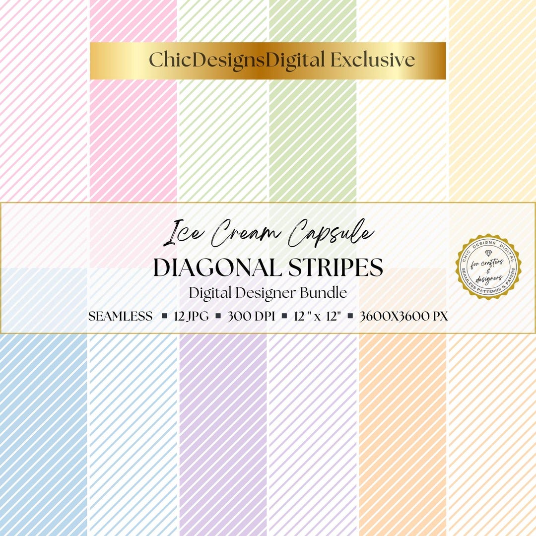 Pastel Diagonal Stripe Digital Papers: 12 Seamless Striped Patterns for ...