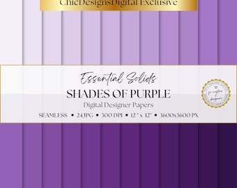 Purple Digital Paper Pack, Essential Solids Collection, 24 Solid Printable Backgrounds, Lilac Lavender Violet Plum Papers for Scrapbooking