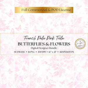 Carta digitale Toile rosa pallido: 16 motivi senza soluzione di continuità con farfalle e fiori per scrapbooking, diari di scarto, baby shower, download immediato, PNG