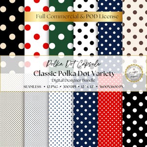 Papel digital de bolinhas, padrões clássicos de bolinhas em vários tamanhos, fundos sem costura para scrapbooking, convites, tecidos e artesanato